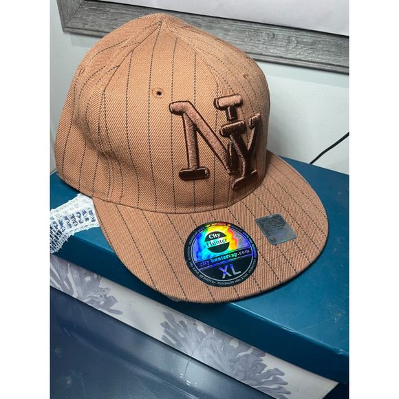 NY Pinstripe Hat Brown with Embroidered‎ NY and New York in Back XL 7 3/4 - Picture 3 of 4